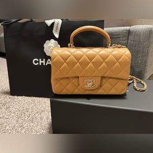 ✖️SOLD✖️Chanel 23P Dark Beige Mini Rectangle Top Handle LGHW
